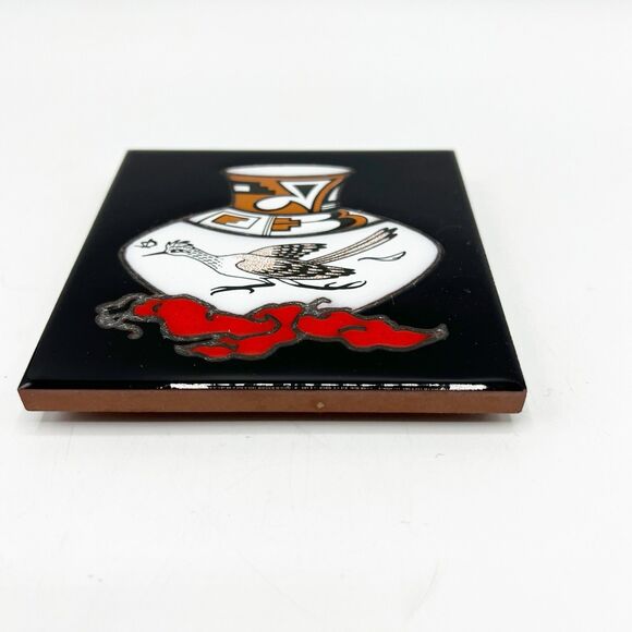 Vintage Cleo Teissedre Ceramic Tile Roadrunner Pottery Hand Painted Southwest 4" - Picture 3 of 8